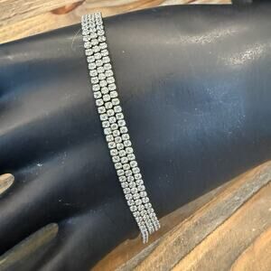 925 Sterling Silver Three Strand CZ Line Bracelet Bolo Adjustable Closure 7.2g